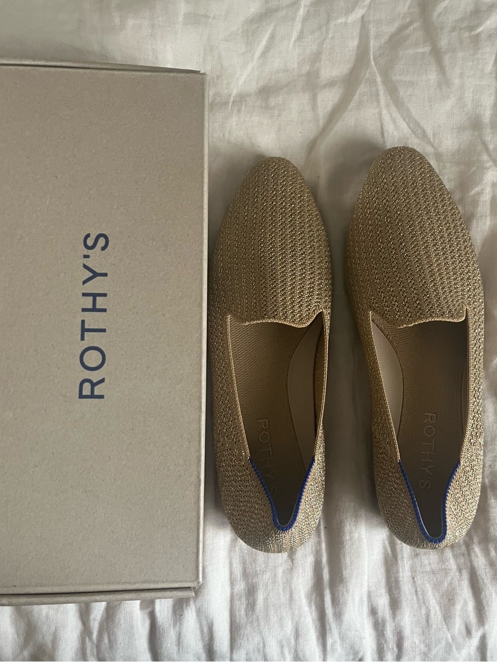 Rothy's Metallic Gold Almond Knit Slip-On Loafers